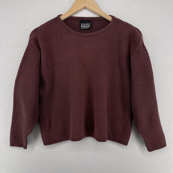 EILEEN FISHER NEW YORK Sweater M Waffle Thermal Jumper Pullover Maroon VTG - Picture 1 of 12